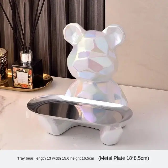 Silver Geometric Bear Box