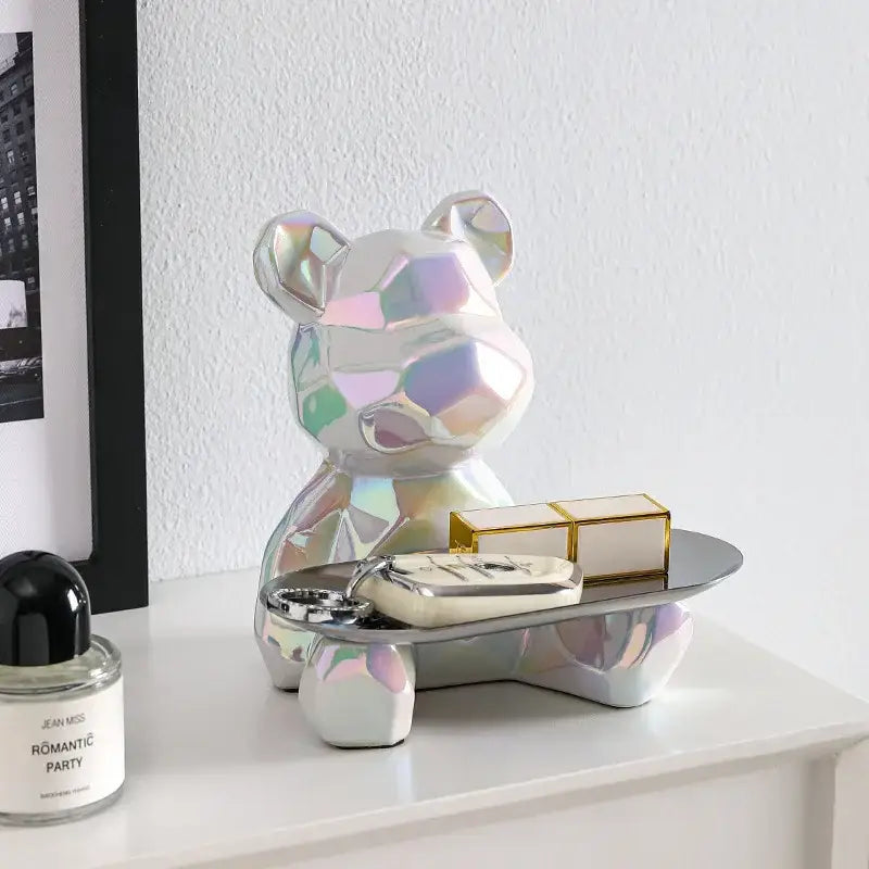 Silver Geometric Bear Box