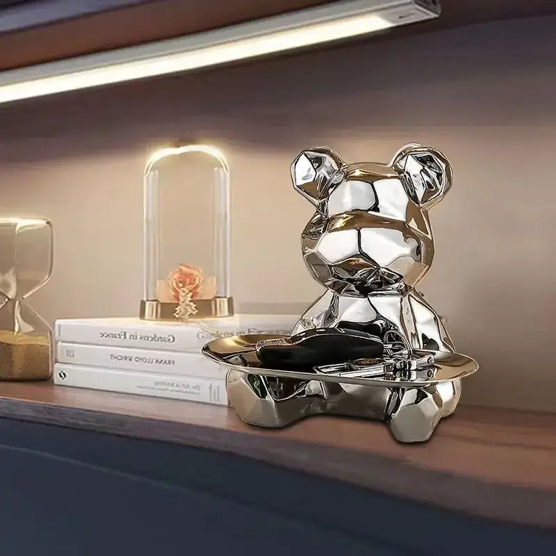 Silver Geometric Bear Box