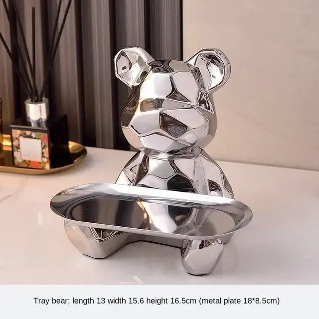Silver Geometric Bear Box