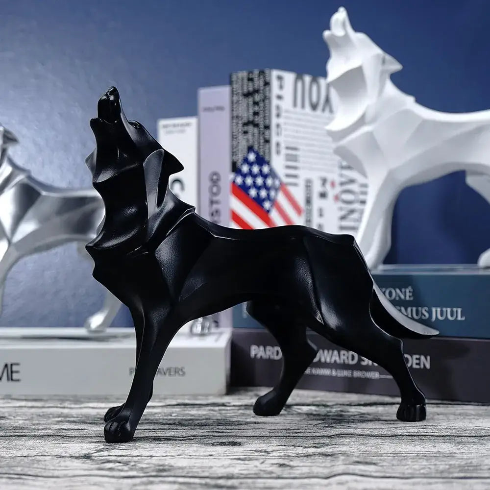 Silver Geometric Wolf Statue