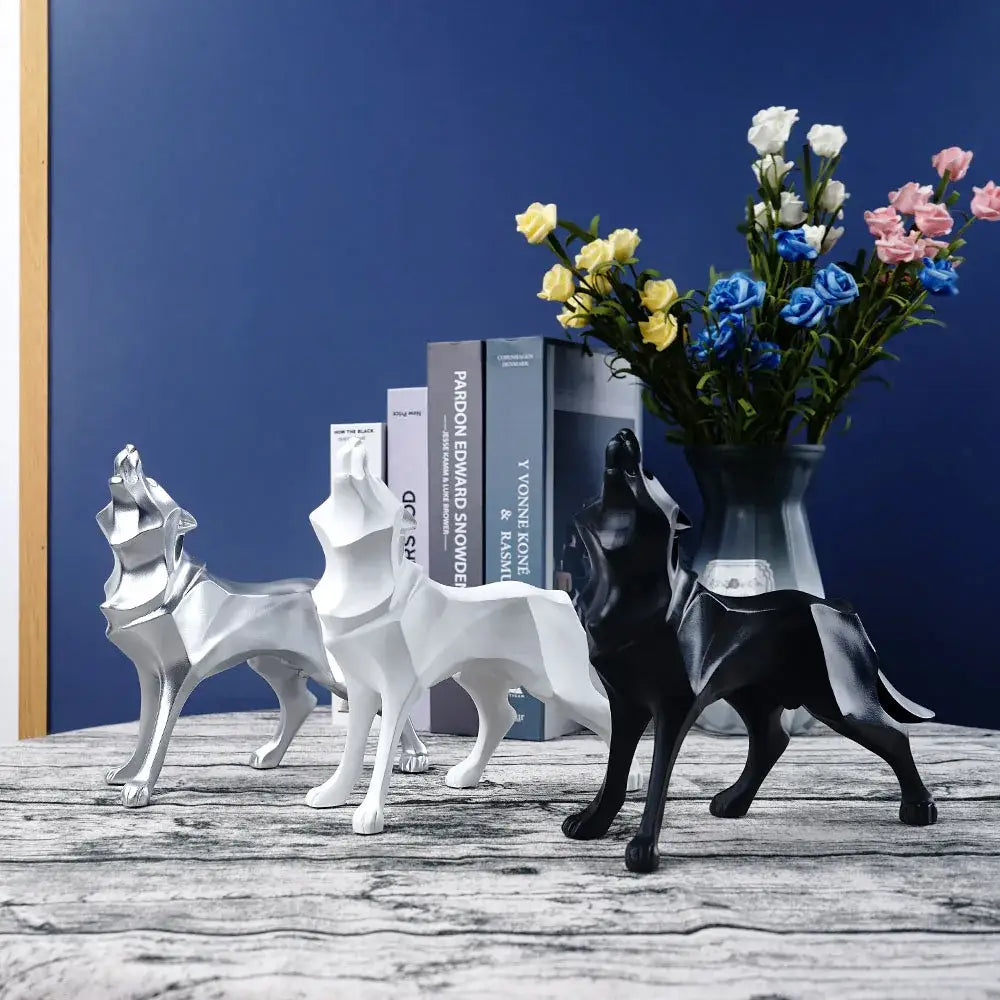 Silver Geometric Wolf Statue