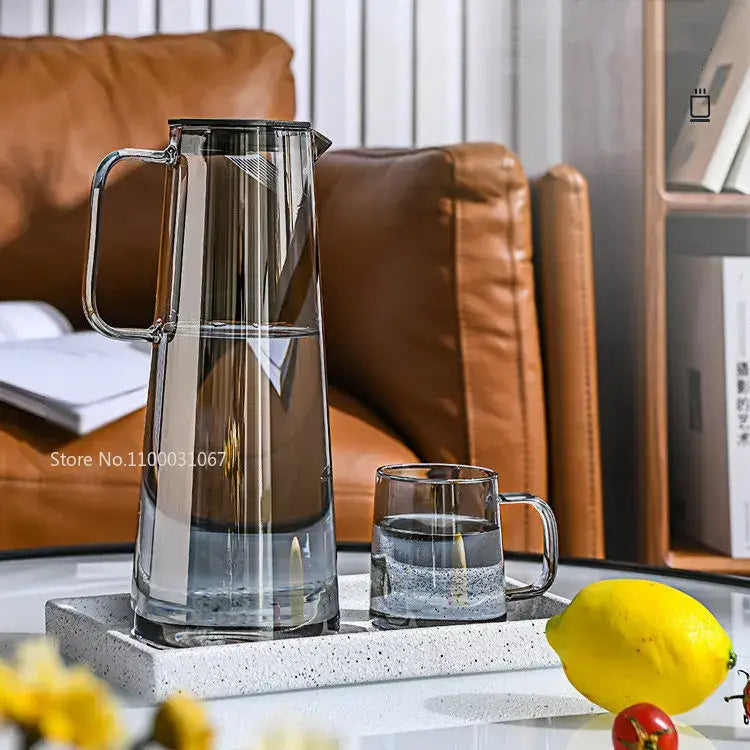Gray Glass Water Pitcher with Handle Large Capacity