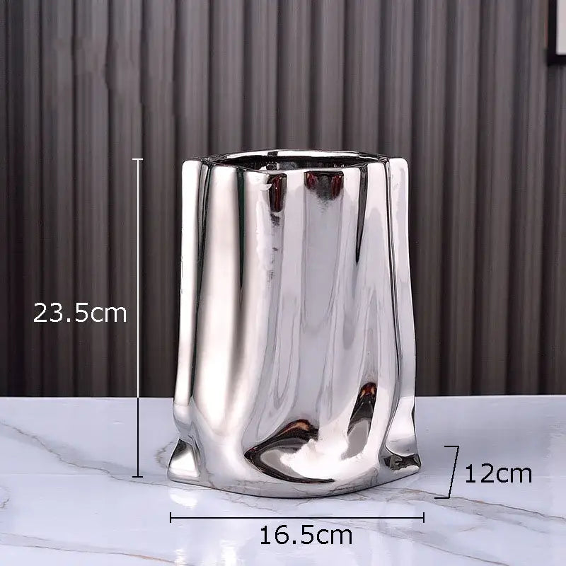 Silver Pleated Ceramic Vase
