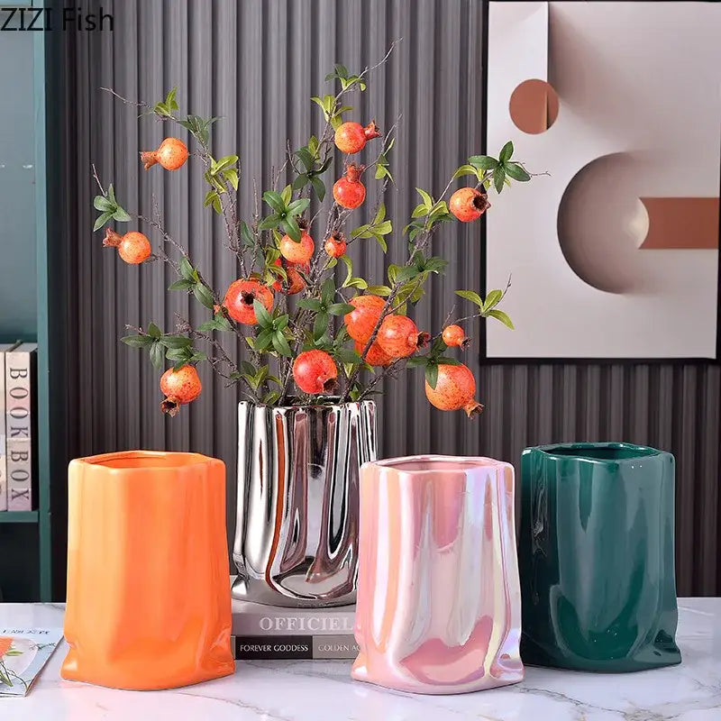 Silver Pleated Ceramic Vase