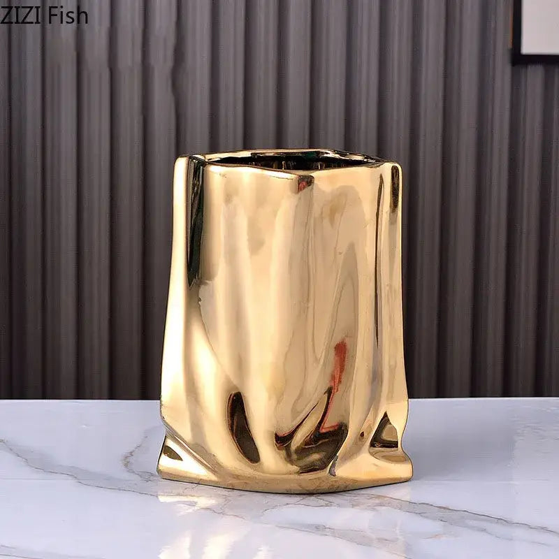 Silver Pleated Ceramic Vase