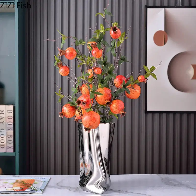 Silver Pleated Ceramic Vase