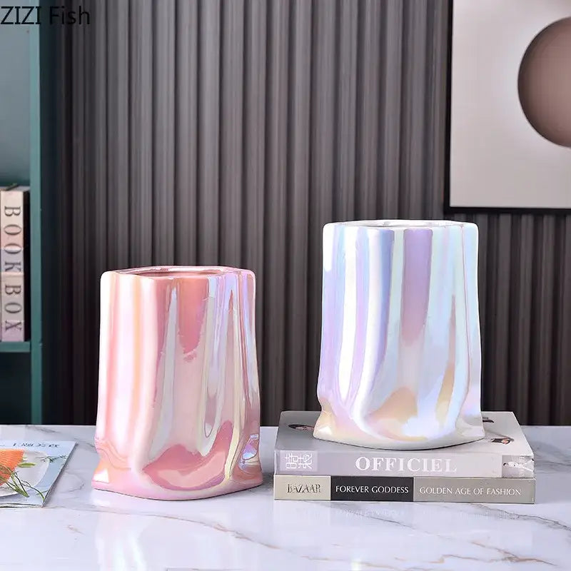 Silver Pleated Ceramic Vase