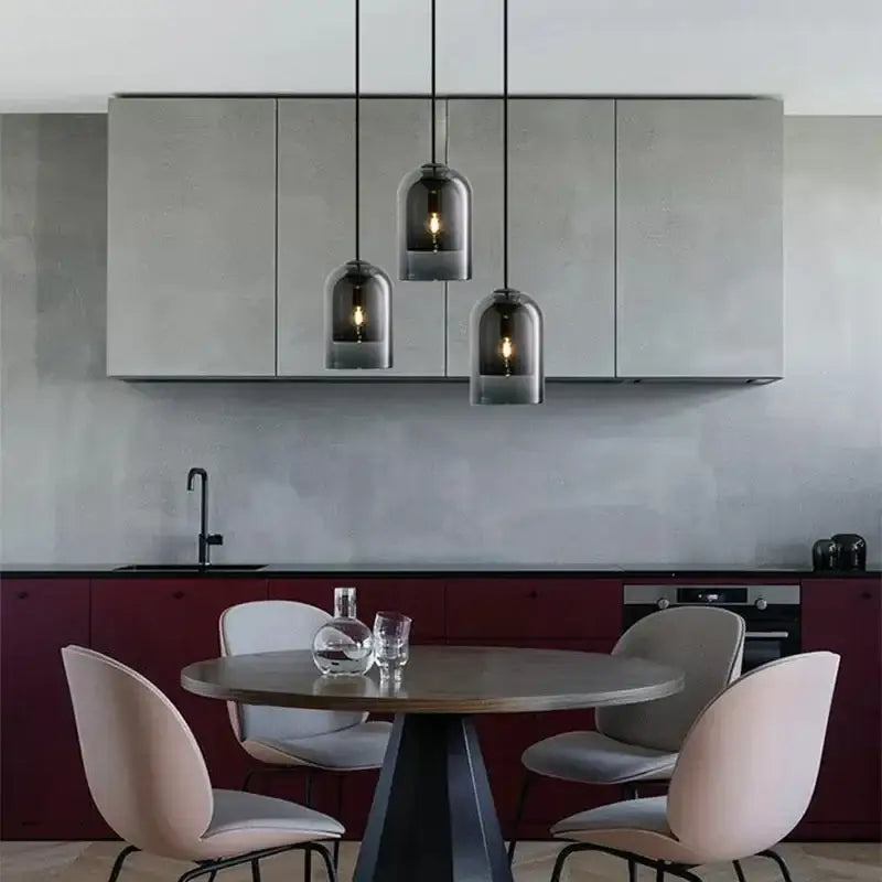 Amber Glass Tricolor LED Dining Chandelier