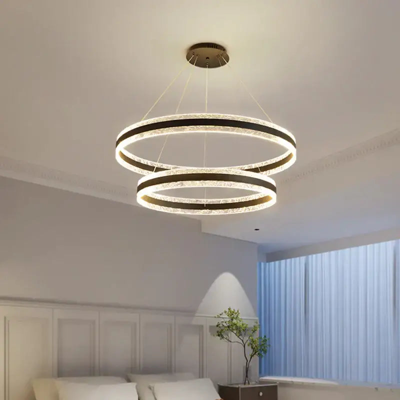Black Spiral LED 3-Ring Chandelier