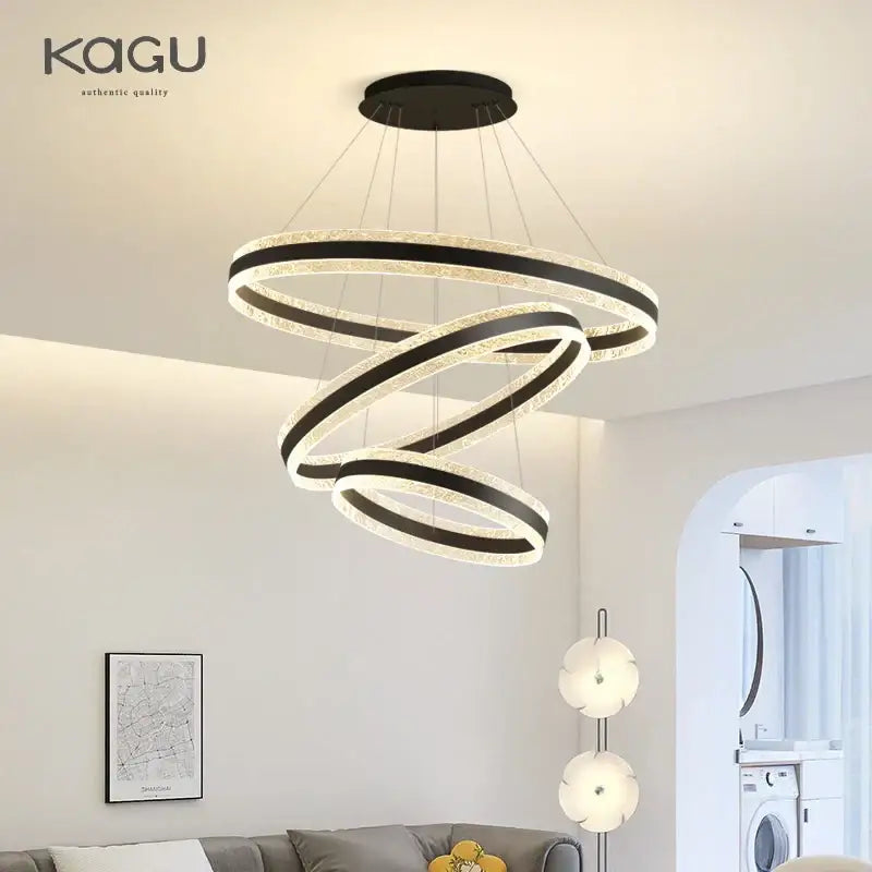 Black Spiral LED 3-Ring Chandelier