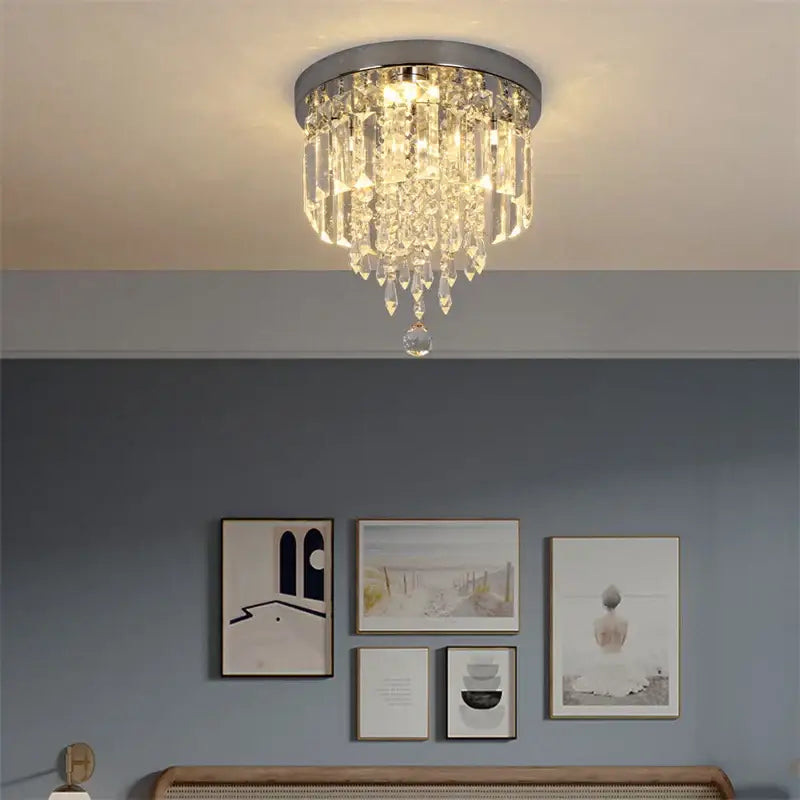 Chrome Crystal Ceiling Light For Bedroom