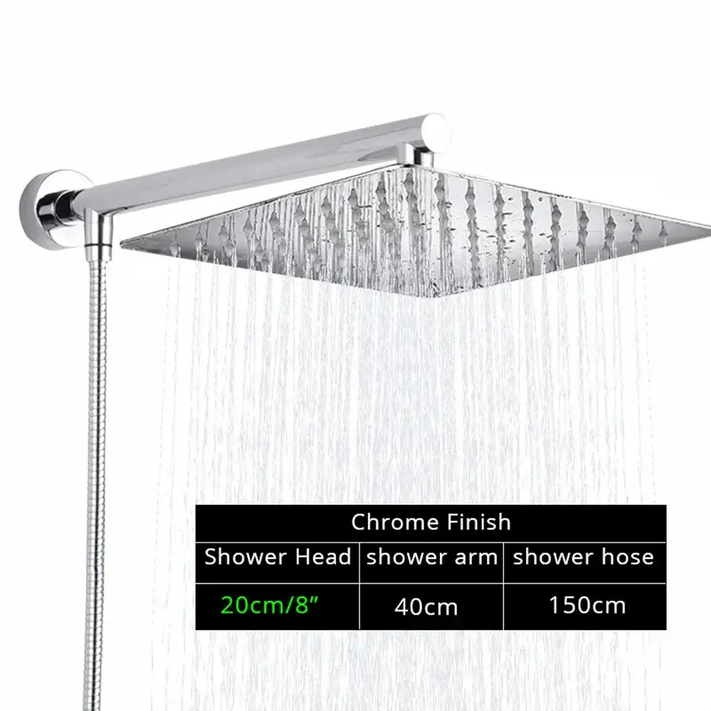 Chrome Rainfall Shower Head Square 12-Inch