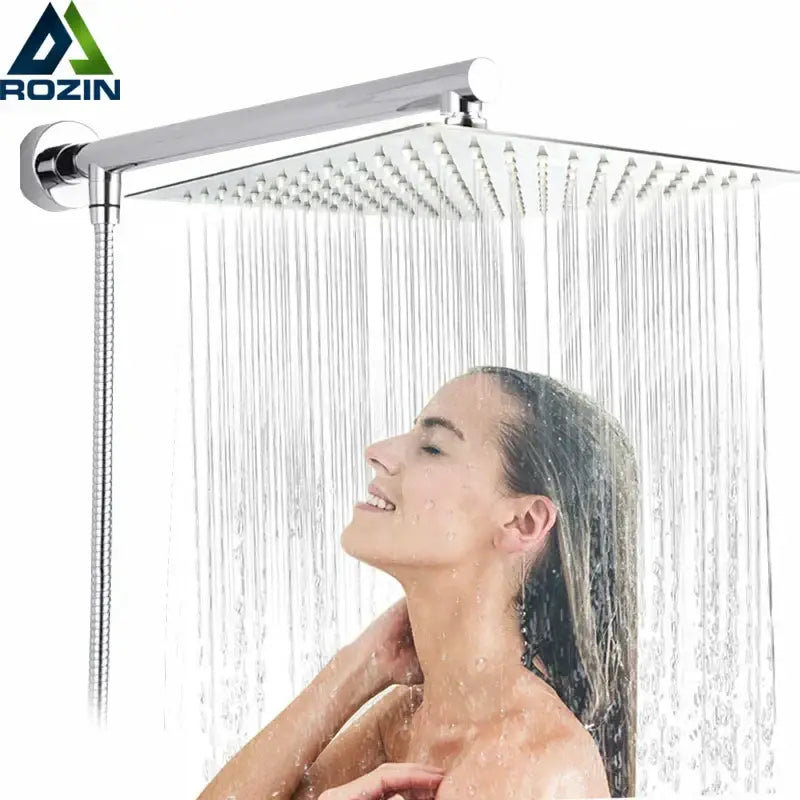 Chrome Rainfall Shower Head Square 12-Inch