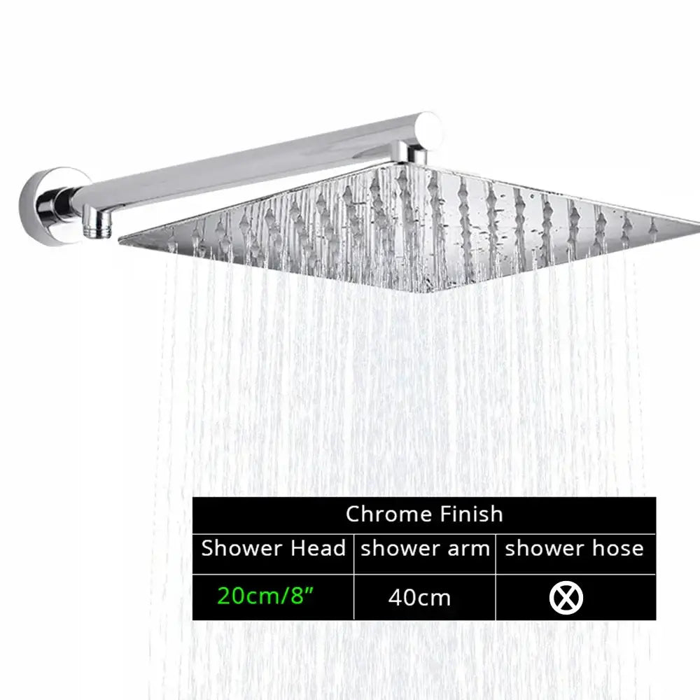 Chrome Rainfall Shower Head Square 12-Inch