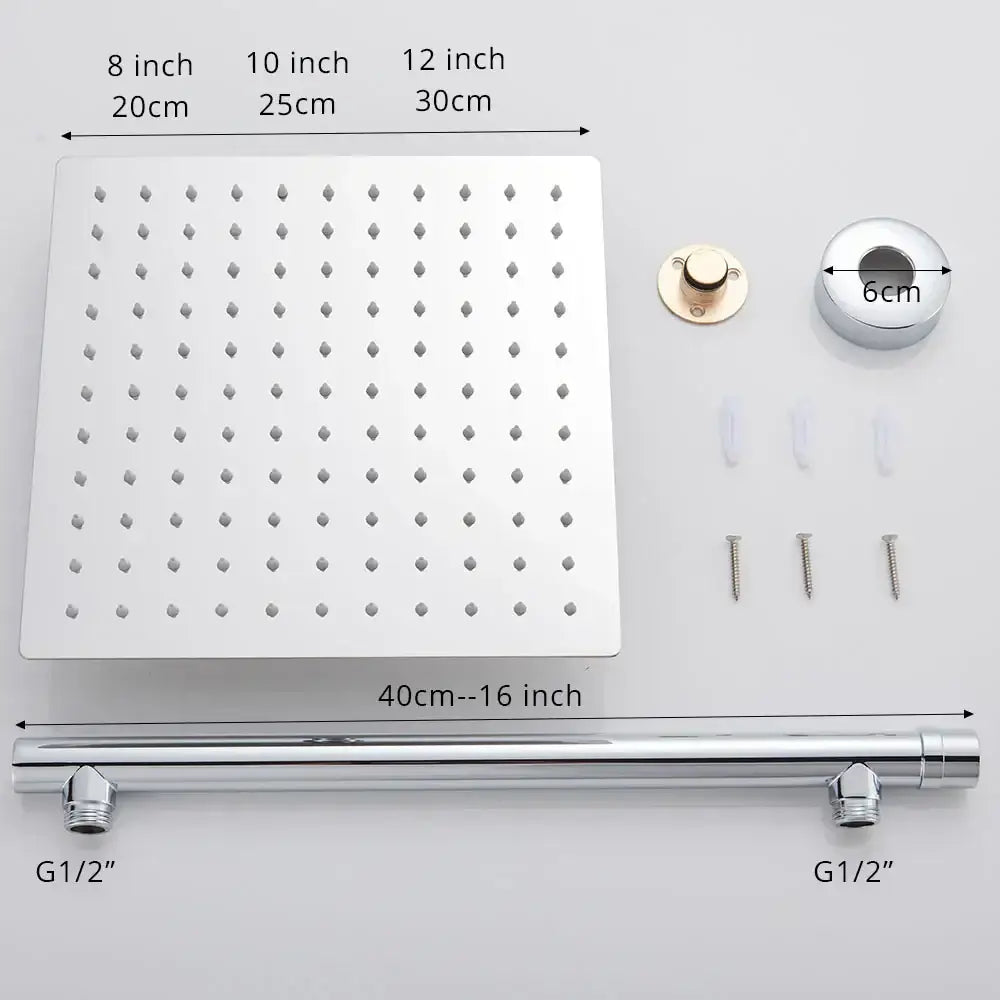 Chrome Rainfall Shower Head Square 12-Inch
