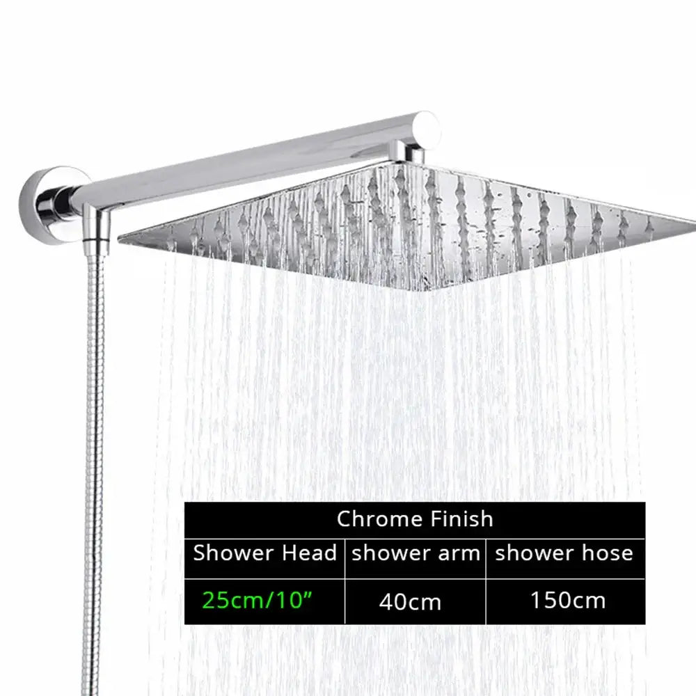 Chrome Rainfall Shower Head Square 12-Inch