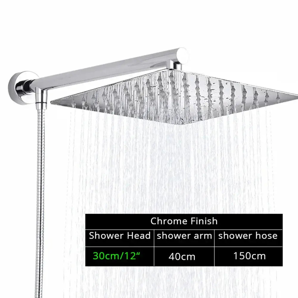 Chrome Rainfall Shower Head Square 12-Inch