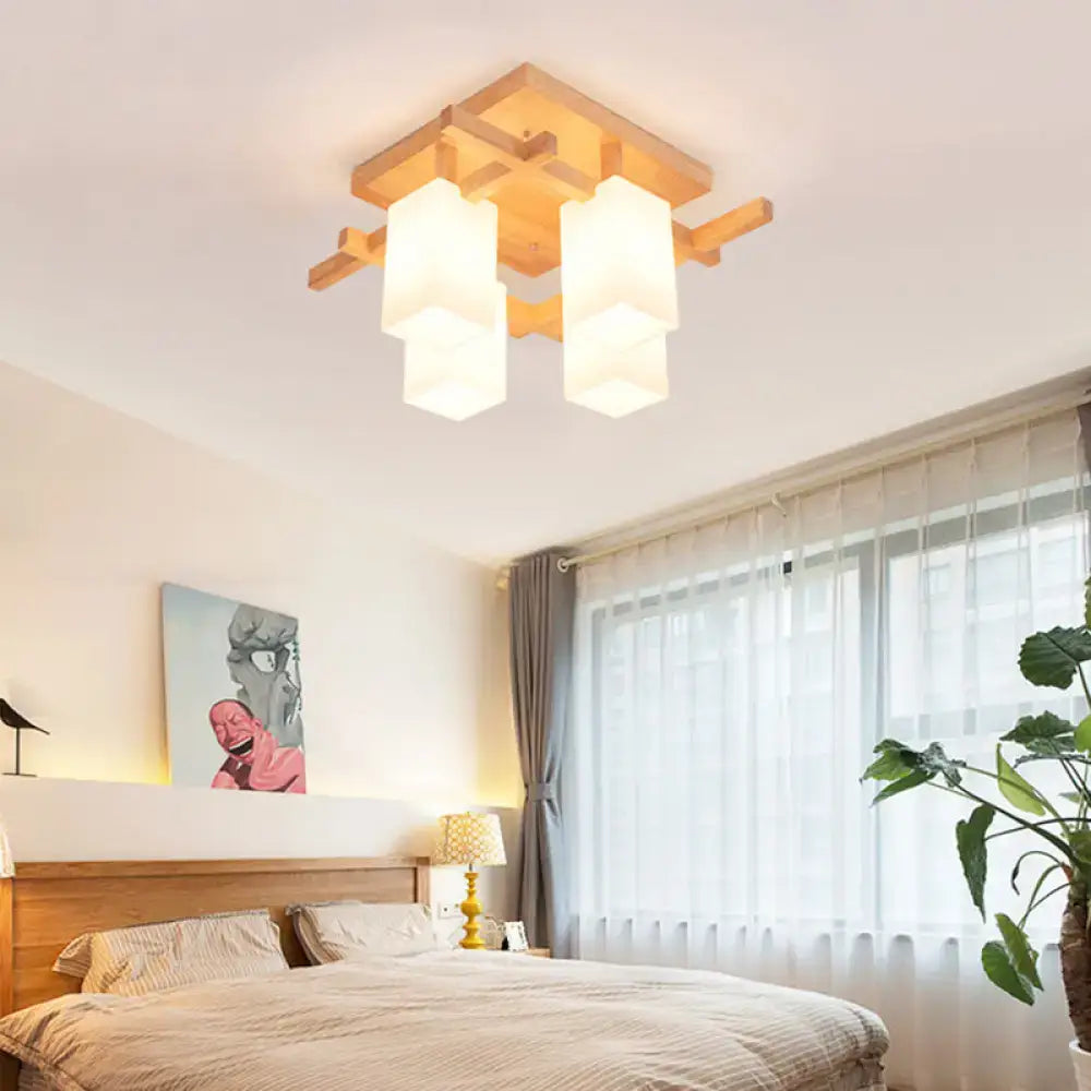 White Wood Flush Mount