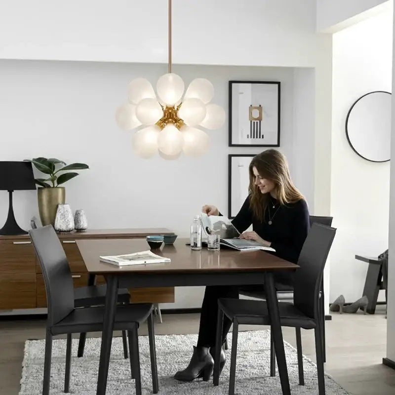 Brass Glass Bubble Chandelier for Living or Dining