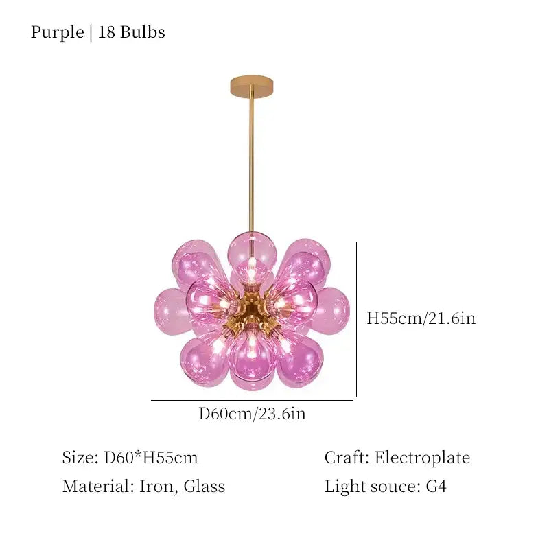 Brass Glass Bubble Chandelier for Living or Dining