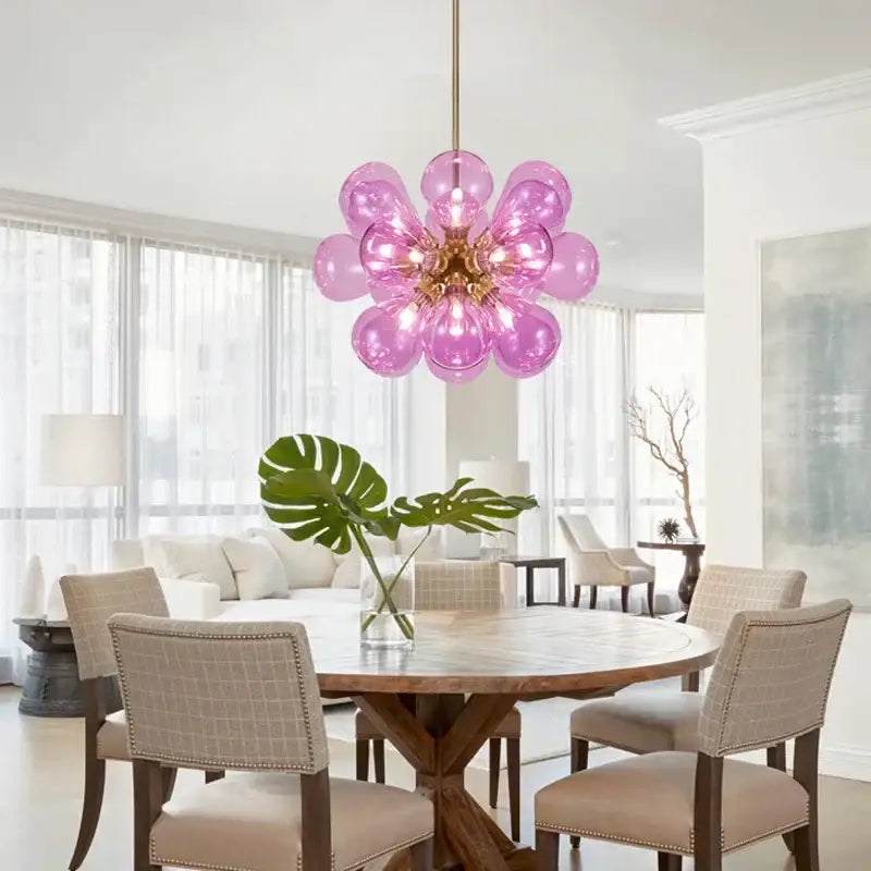 Brass Glass Bubble Chandelier for Living or Dining