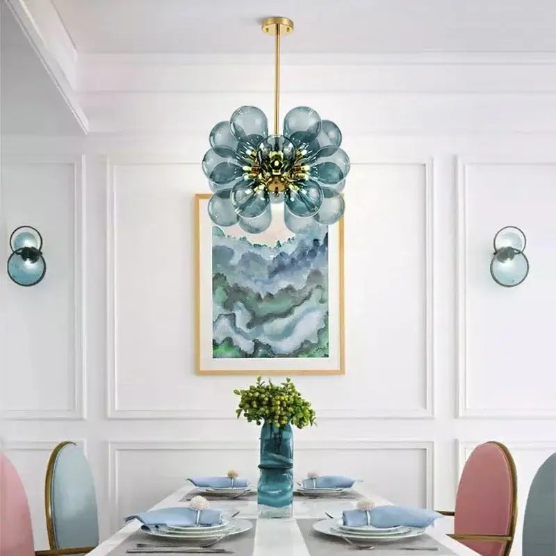 Brass Glass Bubble Chandelier for Living or Dining