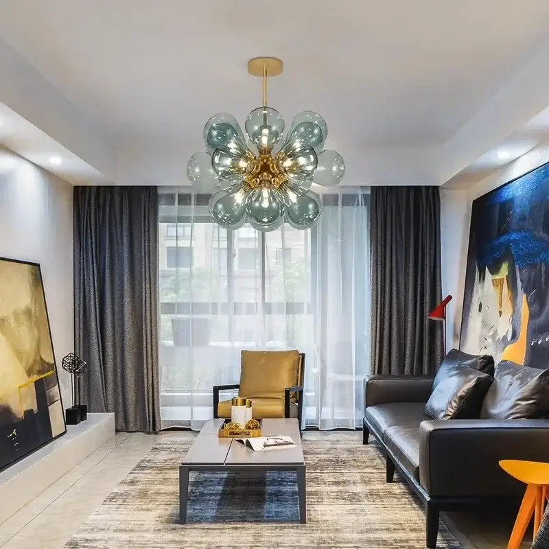Brass Glass Bubble Chandelier for Living or Dining
