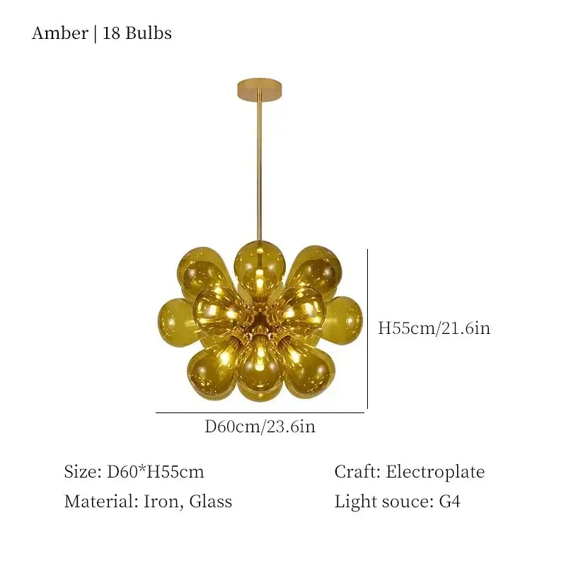 Brass Glass Bubble Chandelier for Living or Dining