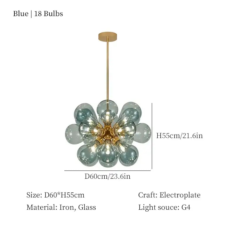 Brass Glass Bubble Chandelier for Living or Dining