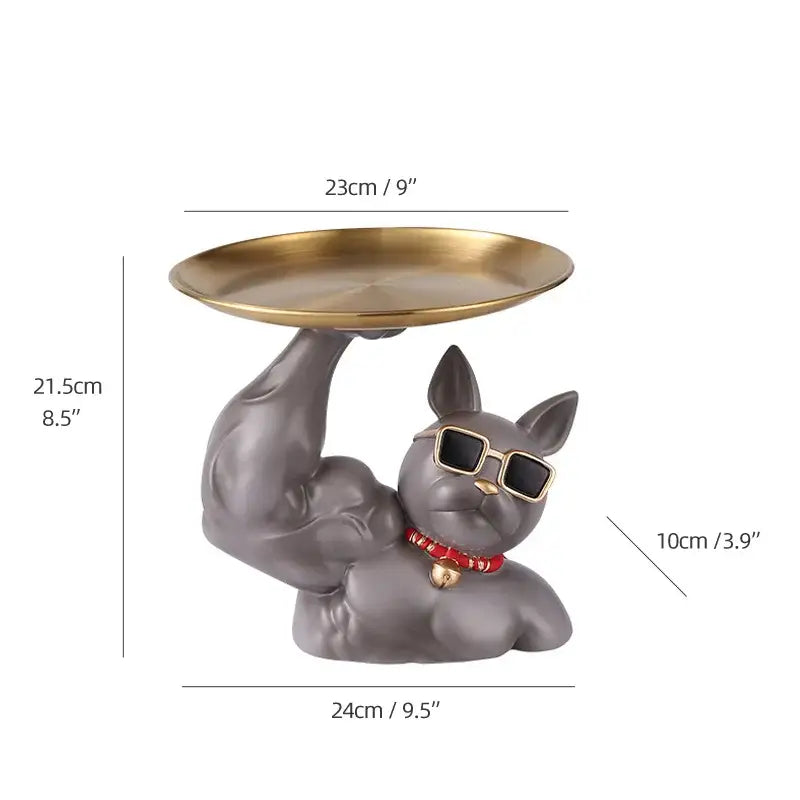 Teal Bulldog Tray Sculpture