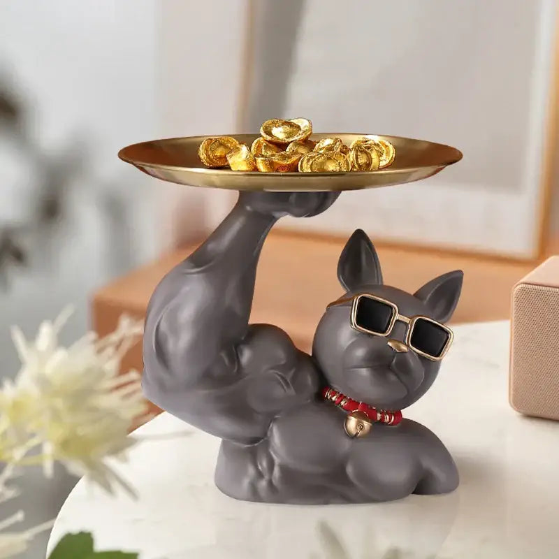 Teal Bulldog Tray Sculpture