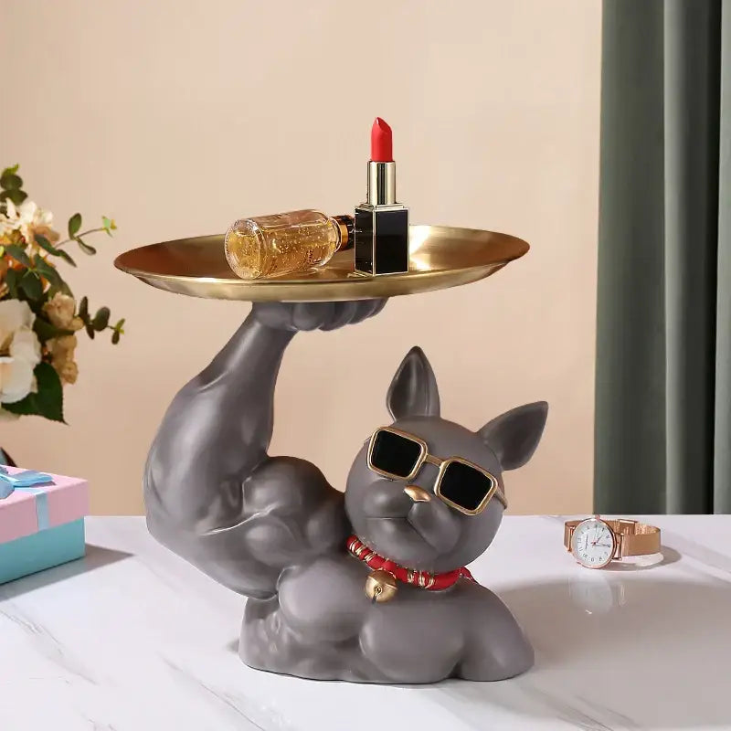 Teal Bulldog Tray Sculpture