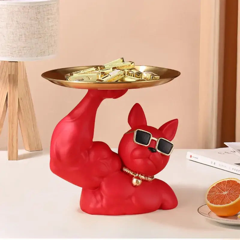 Teal Bulldog Tray Sculpture