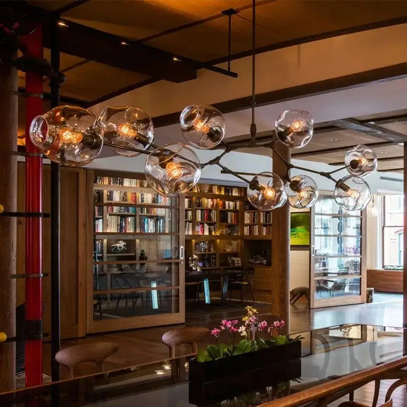 Teal Glass Bubble Chandelier