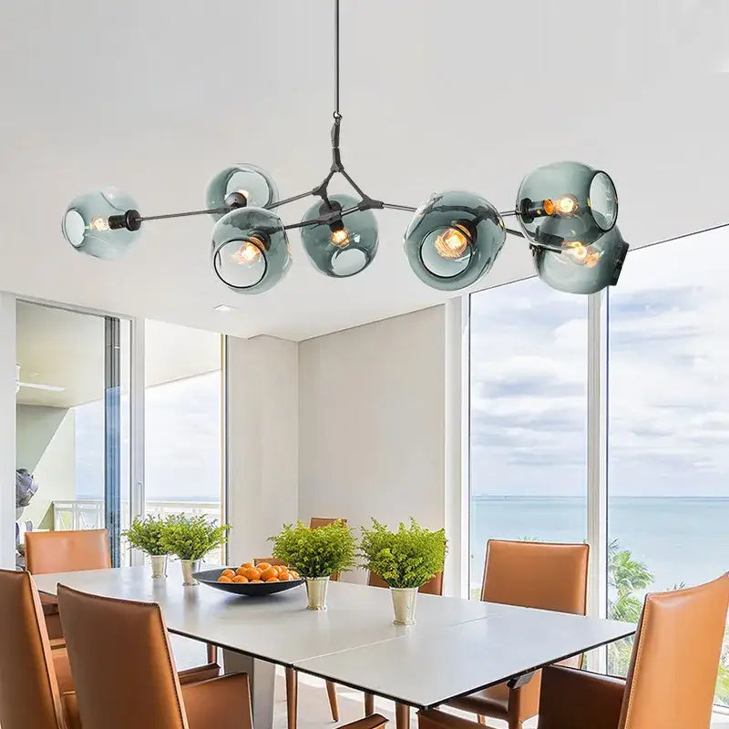 Teal Glass Bubble Chandelier