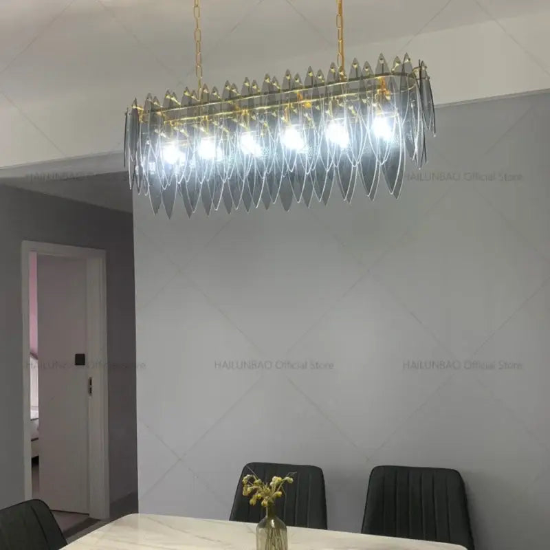 Teal Gold Glass Chandelier