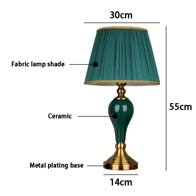Teal Ceramic Table Lamp for Bedroom or Living Room