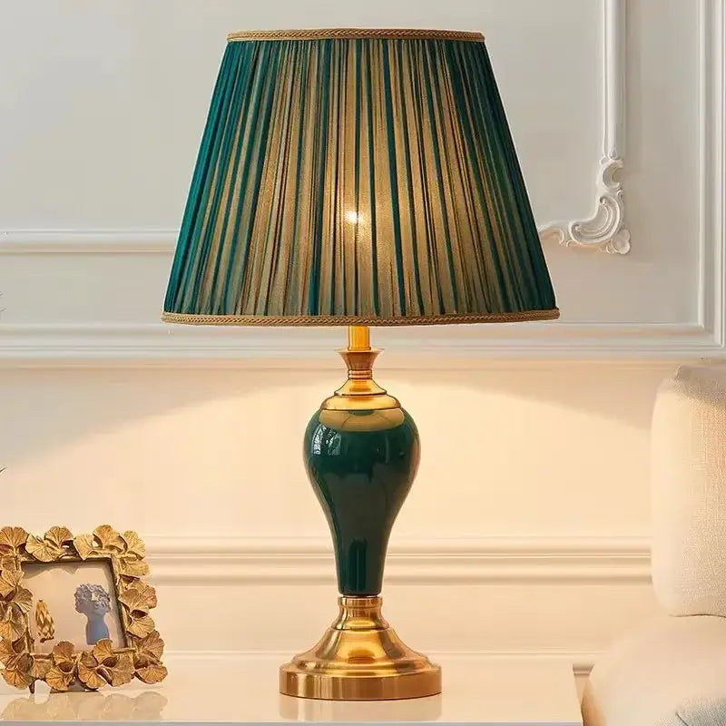 Teal Ceramic Table Lamp for Bedroom or Living Room