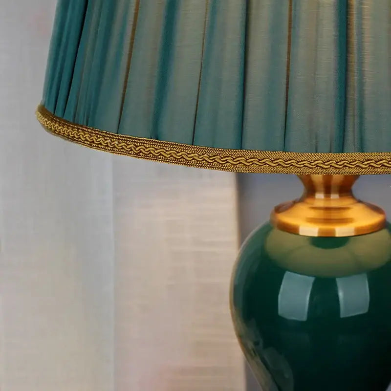Teal Ceramic Table Lamp for Bedroom or Living Room
