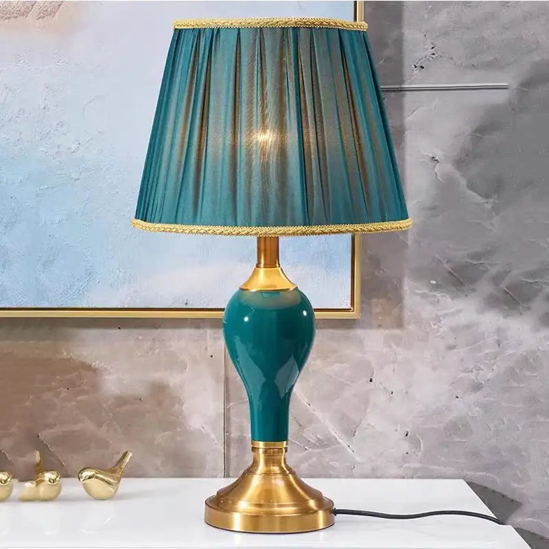 Teal Ceramic Table Lamp for Bedroom or Living Room
