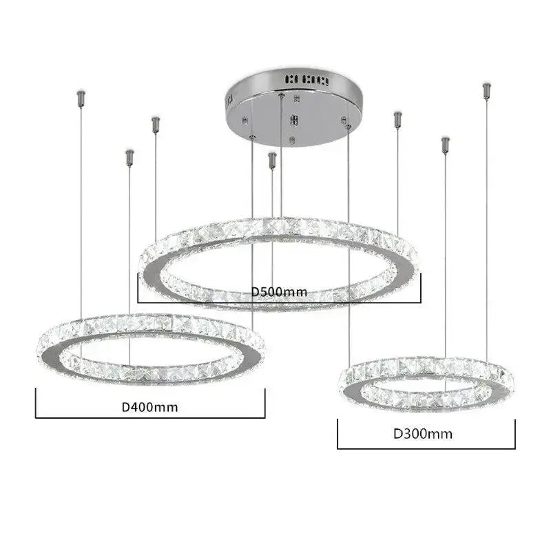 Chrome Crystal LED 3-Ring Living Room Chandelier