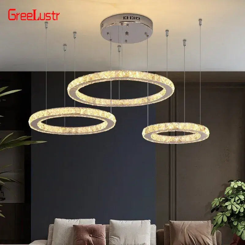 Chrome Crystal LED 3-Ring Living Room Chandelier