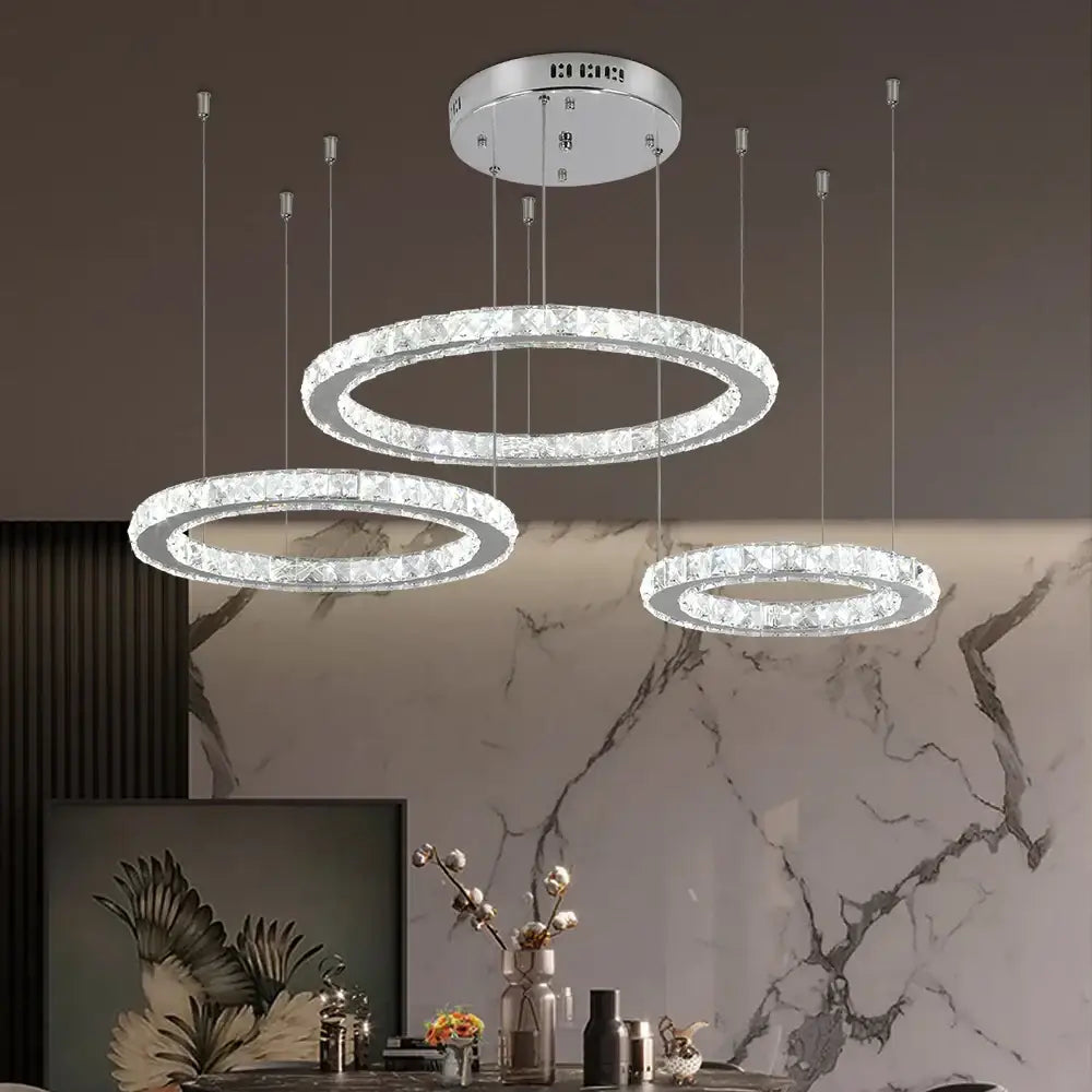 Chrome Crystal LED 3-Ring Living Room Chandelier