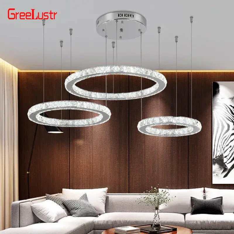 Chrome Crystal LED 3-Ring Living Room Chandelier