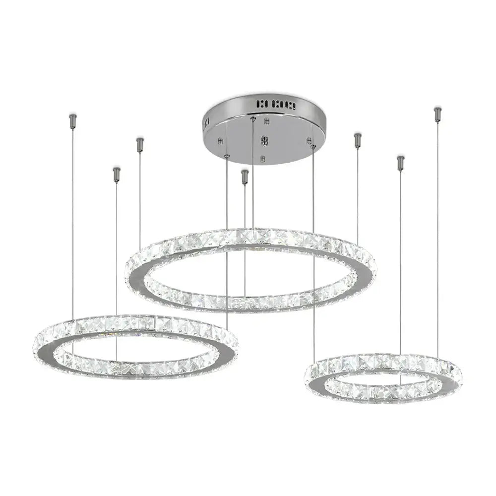 Chrome Crystal LED 3-Ring Living Room Chandelier