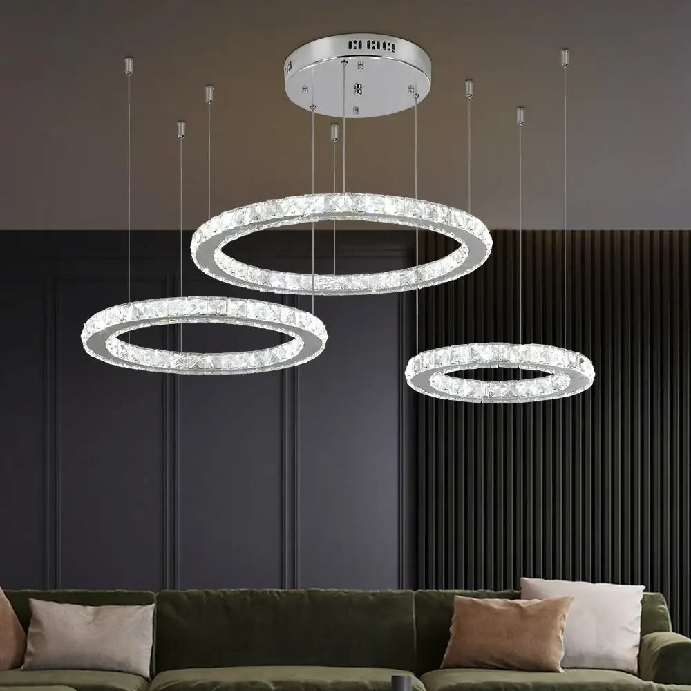 Chrome Crystal LED 3-Ring Living Room Chandelier