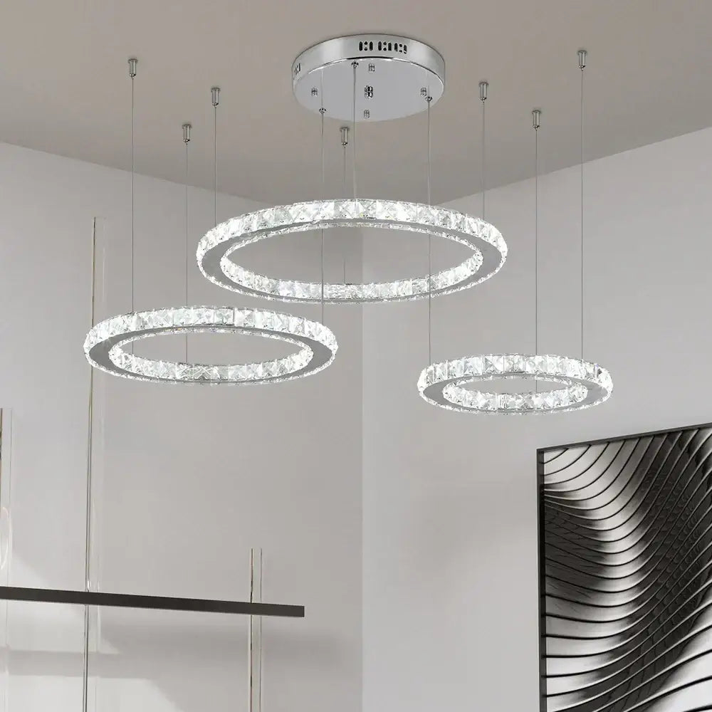 Chrome Crystal LED 3-Ring Living Room Chandelier