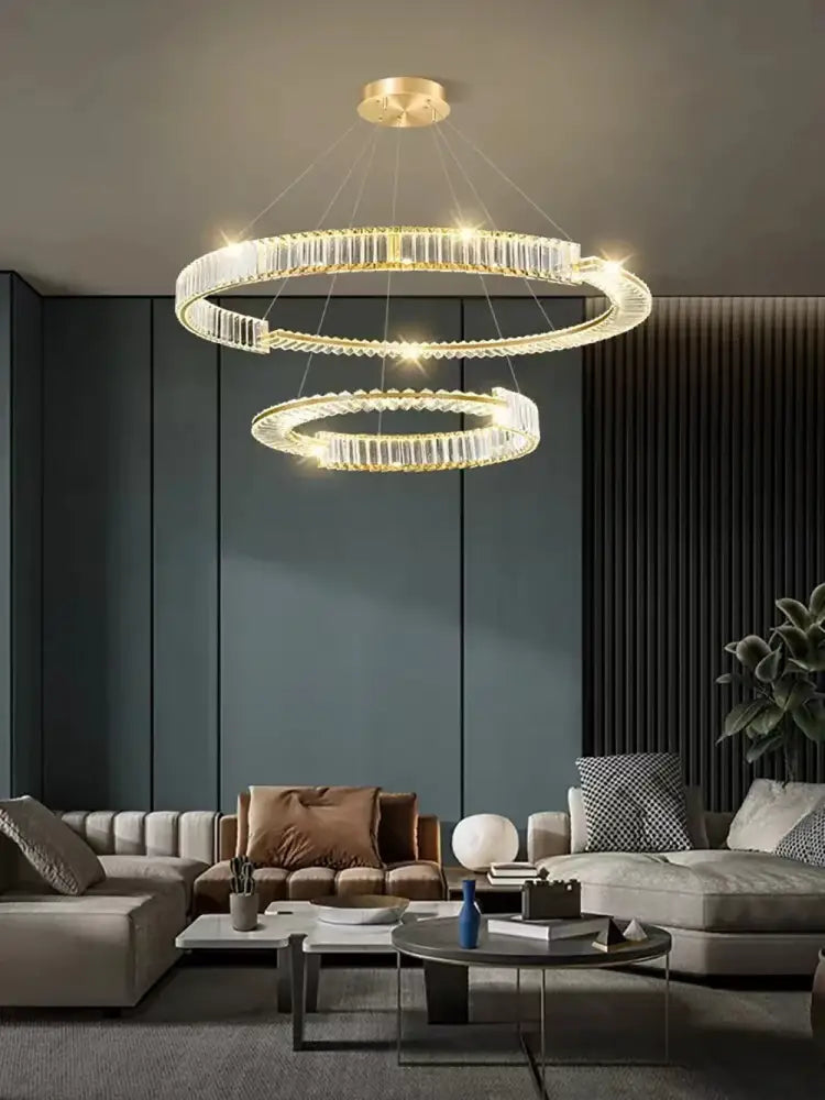 Crystal Gold Ring Dimmable Dining Room Chandelier