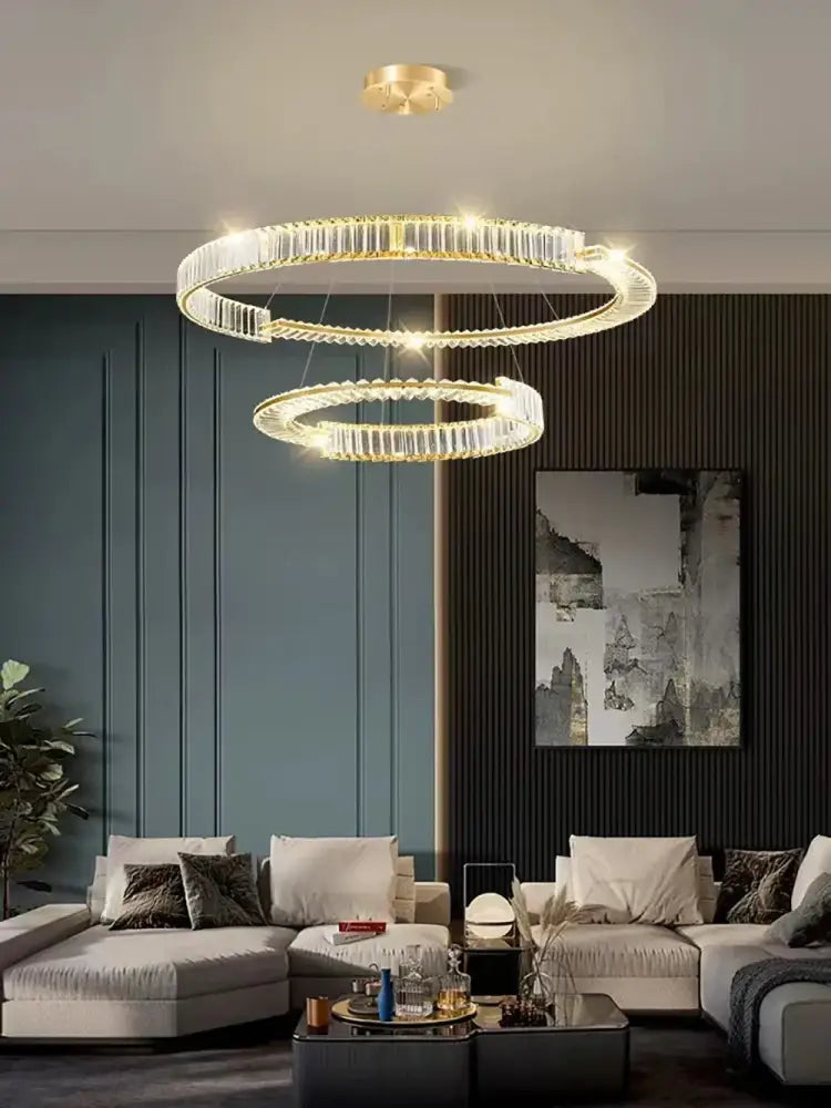 Crystal Gold Ring Dimmable Dining Room Chandelier